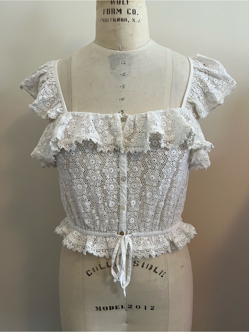 LoveShackFancy White Eyelet Ruffle Tank Top